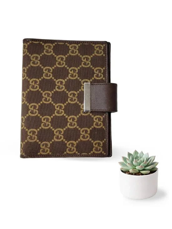 Gucci GG Monogram Canvas Planner / Agenda Brown Leather Trim Made in Italy - Picture 1 of 8